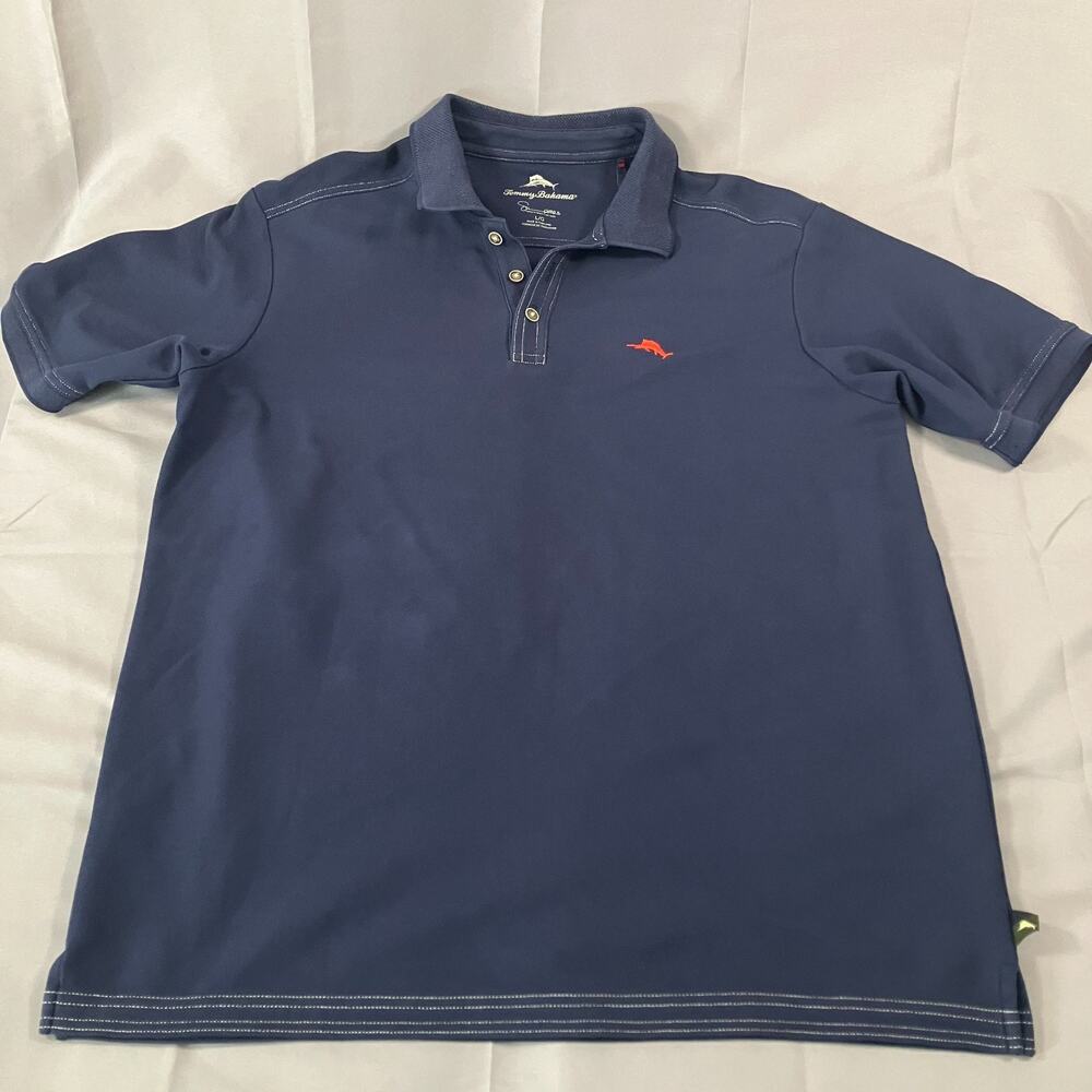 Tommy Bahama Supima Cotton Polo Shirt Men’s Large Blue Red Logo Casual Golf